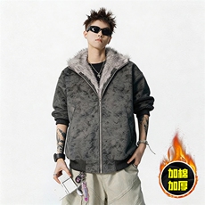 现货高品质美式高街重磅座山雕毛毛领pu皮棉衣男女加厚棉服冬外套，男装皮衣，电商A486-1