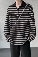 8XL-M条纹定律polo衫男翻领长袖t恤大版宽松上衣CX3011-P39，男装T恤，电商D206-1