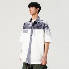 休闲衬衫男2025夏季新款宽松拼接短袖衬衫上衣A406C6051特P45，男装衬衫，星座309（原A406）