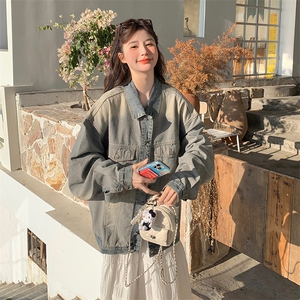 高街美式复古水洗做旧牛仔外套女春季2025新款oversize中长款夹克图片