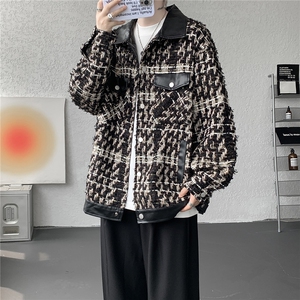 复古拼接小香风外套春秋大码高级感痞帅上衣pu皮衣夹克JK5209/P95图片