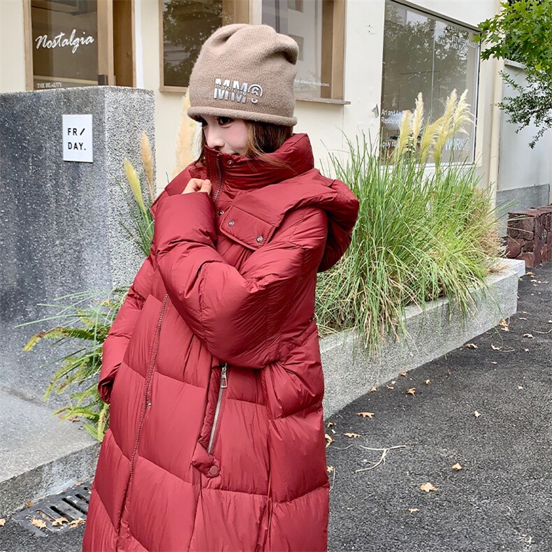 红色羽绒棉服过膝长款加厚2025新款冬季高级感中戏棉衣棉袄外套,女装羽绒服,欣美人