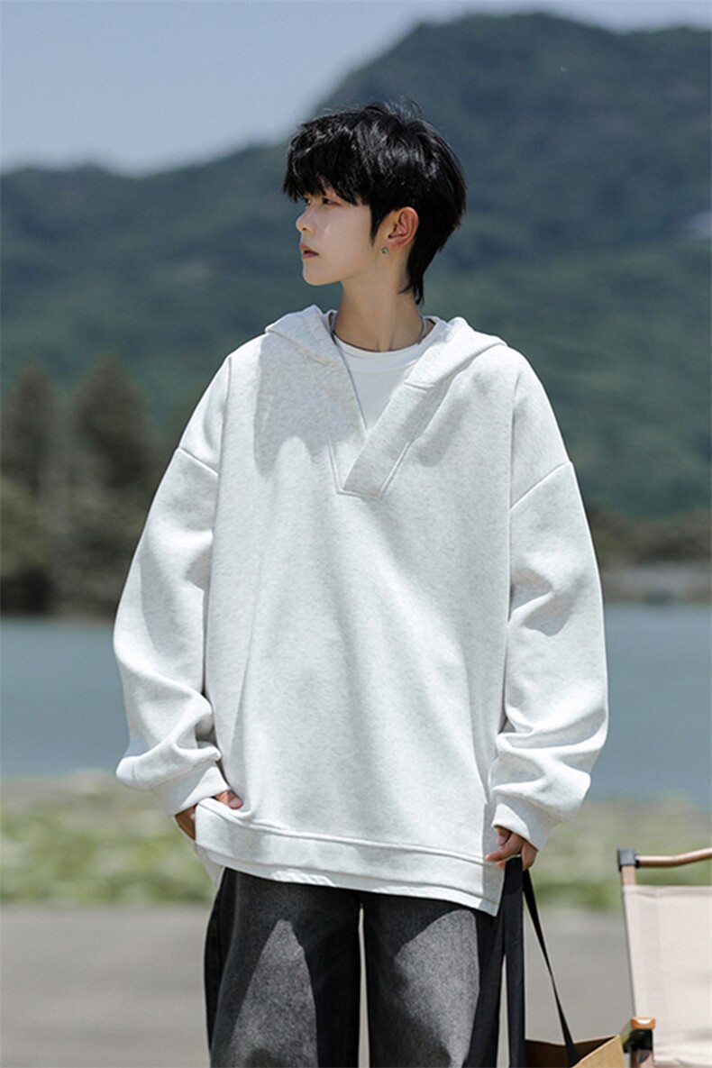 8XL-M叠穿假两件卫衣重磅连帽V领拼接套头衫宽松大码外套WY006P65,男装卫衣,电商B312