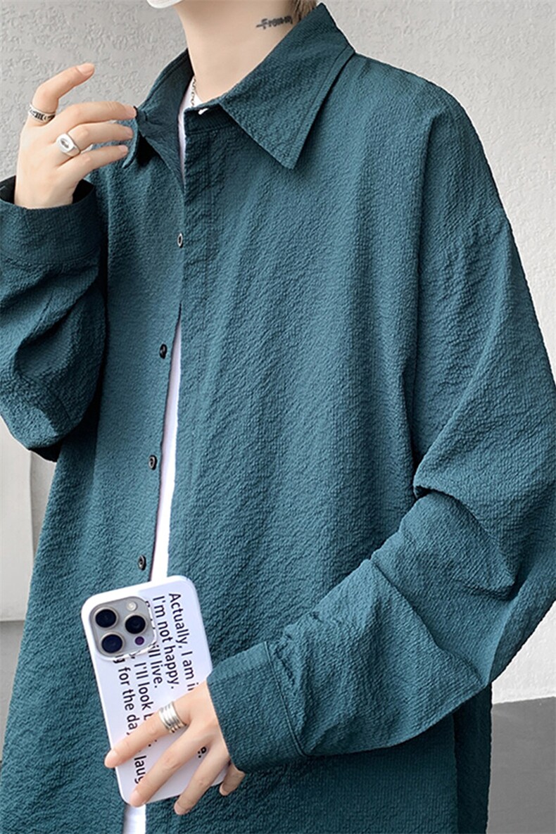 8XL-M泡泡纱盐缩肌理长袖衬衫男夏季冰丝外套防晒衬衣CS29007P40,男装衬衫,电商B312