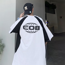 拉链款圆领宽松型甜酷潮流气质纯色T恤五分袖简约慵懒夏季，男装T恤，星座716-2