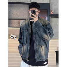 复古蓝渐变水洗做旧牛仔夹克宽松休闲大口袋外套JK001特P73，男装夹克，星座908-1