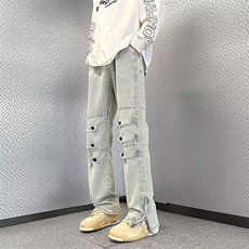美式vibe工装牛仔裤男款潮牌拉链直筒微喇裤设计感裤子K7571-P43，男装牛仔裤，星座512-3