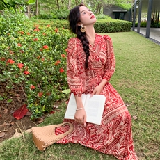 轻奢折扣剪标大牌原单清仓新款女简约气质优雅宽松收腰碎花连衣裙，女装连衣裙，天使之佳话