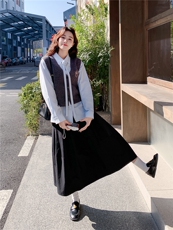 现货春装新品针织马甲玫瑰花盘扣衬衫两件套2607P140K228，女装针织衫/毛衣，2C219