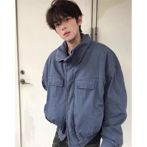 美式复古立领牛仔外套男女春秋冬季加绒加厚棉服夹克 JK60图片