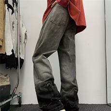 新款渐变毛边牛仔裤男美式街头设计感个性情侣直筒长裤7022-p50，男装牛仔裤，星座1008-1