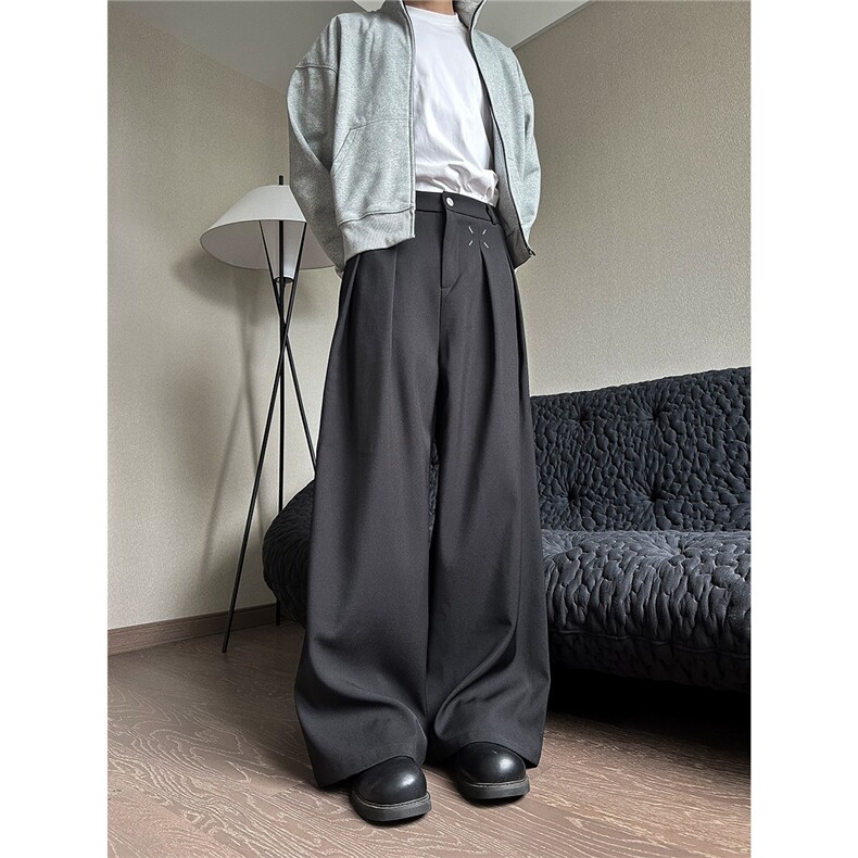 意式那不勒斯西裤垂坠感高级感高个子加长裤子男款阔腿拖地弯刀裤，男装西裤，星座506A