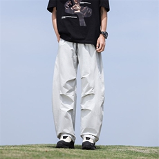 NASAAJPLAY夏季美式冰丝弯刀廓形伞兵裤肌理褶皱工装休闲裤长裤，女装休闲裤，星座1206（原A206）