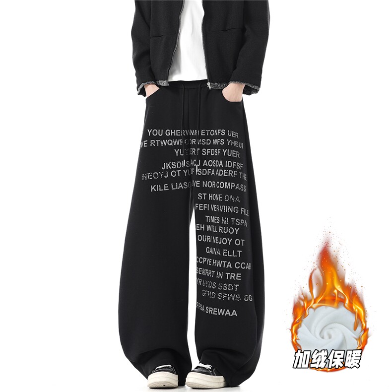 YK353 特P40加绒P48 无影墙 冬款美式印花字母阔腿加绒加厚卫裤子图片