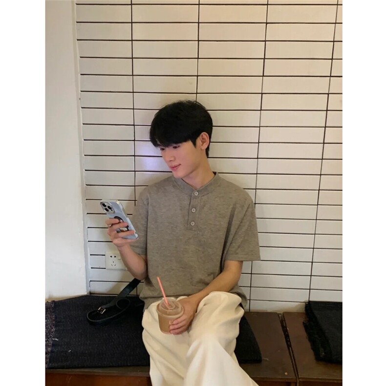 现货亨利领天丝短袖男宽松冰丝短袖T25007-P35,男装T恤,星座1212