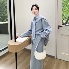 蓝色披肩衬衫套装裙女2025年秋季新款韩版慵懒风宽松半身裙两件套，女装套装/套裙，2C108