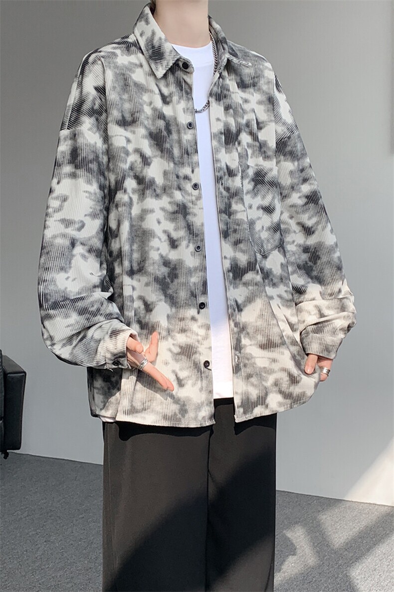 衬衫男秋季新款港风宽松大码灯芯绒扎染长袖衬衫CS8108-P42,男装衬衫,星座214-3