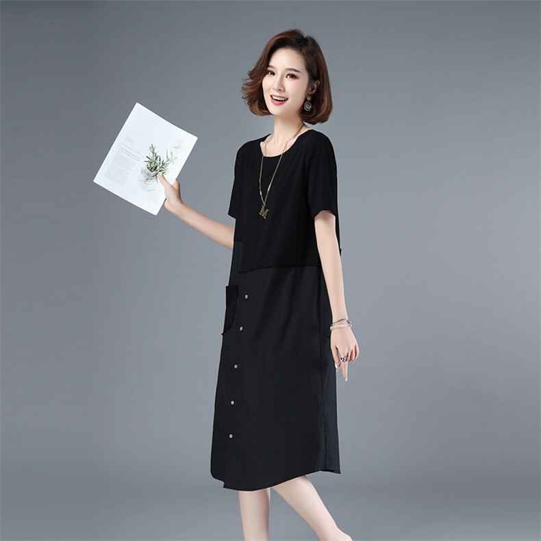 2021年夏季通勤韩版圆领高腰a字裙40-49周岁不对称套头裙子,女装连衣裙,伊满意