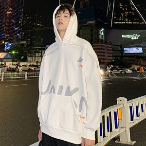 港风可爱字母印花连帽卫衣男秋冬季加绒套头衫A090-WY50 p65 限88图片