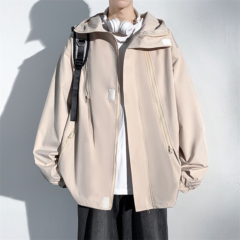 春季户外大码夹克潮冲锋衣连帽外套纯色男情侣款A266-JK8018-P45，男装夹克，电商A266