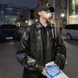 21秋季休闲皮衣男机车复古帅气韩版宽松翻领外套潮夹克PY100-p65，男装皮衣，星座1008-1