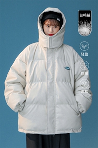白鸭绒中性22冬季时尚潮流保暖PU皮连帽羽绒服 YR107 P225控298图片