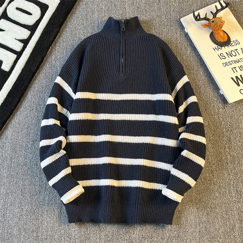 日系vintage毛衣男女ins慵懒风复古软糯套头拉链针织衫M507p50,男装针织衫/毛衣,电商D315