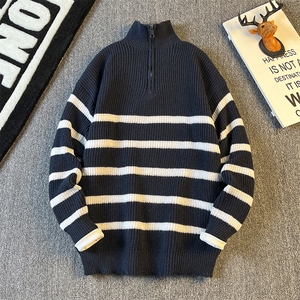 日系vintage毛衣男女ins慵懒风复古软糯套头拉链针织衫M507p50图片