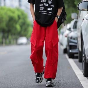 美式重磅红色工装裤潮牌复古夏季高街裤子男宽松直筒拖地K544-P35图片