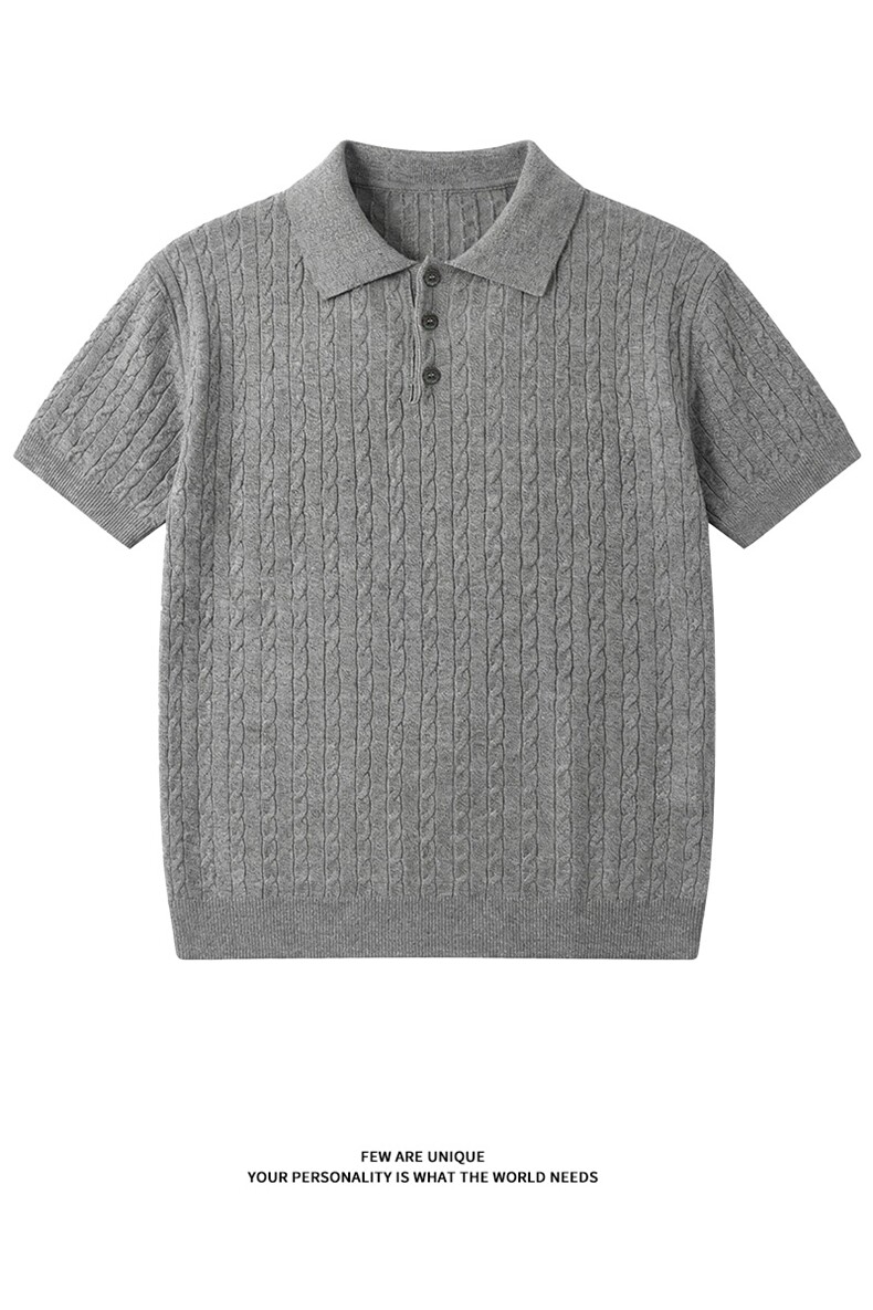 麻花短袖针织polo衫男夏季修身复古弹力T恤翻领X61400-TP48不,男装T恤,电商A102