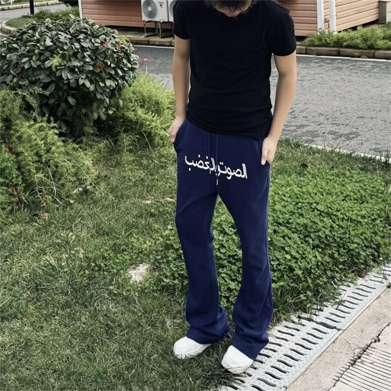 阿拉伯文刺绣弯刀卫裤男女春秋微喇显瘦运动长裤美式休闲直筒裤子,男装休闲裤,星座601-1