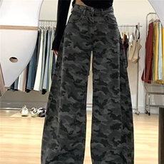 266-P35美式复古迷彩灰直筒牛仔裤女2025春夏高腰宽松显瘦，男装牛仔裤，电商B323A