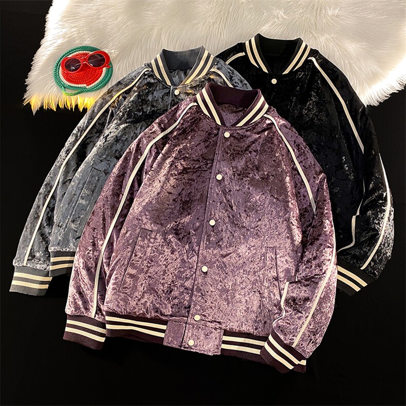 2024新款立领加棉棒球服潮金丝绒夹克外套A436-966-P100控价138,男装夹克,电商A436