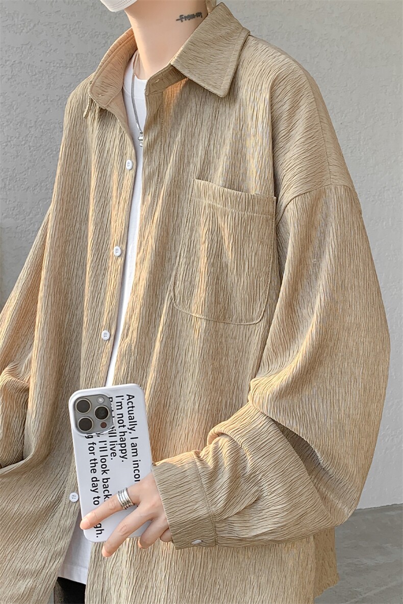 CS10055-P40控68高质量宽松衬衫潮流大码冰丝衬衫长袖外套,男装衬衫,电商A059