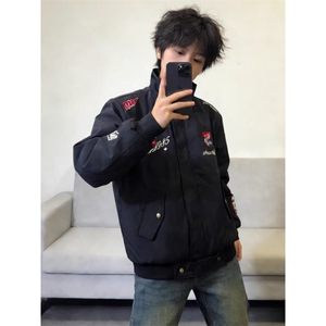 1506/QB550/P70美式复古腊肠假两件夹克男春季情侣宽松百搭夹克图片