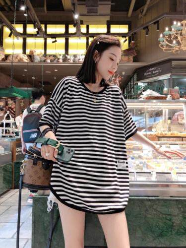 韩版冰丝条纹大T，女装，一杭