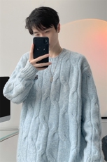 8XL-M圆领毛衣男秋冬慵懒风宽松情侣装麻花针织羊毛衫MY19004P68，男装针织衫/毛衣，电商B312