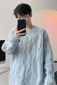 8XL-M圆领毛衣男秋冬慵懒风宽松情侣装麻花针织羊毛衫MY19004P68图片