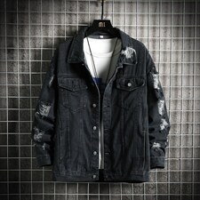 JK629-P70-现货网格牛仔夹克肥仔量足破洞印花大码，男装夹克，星座103A