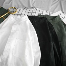 C1061/P28秋装新款男士纯色长袖立领衬衣 男士韩版潮流大码衬衫男图片