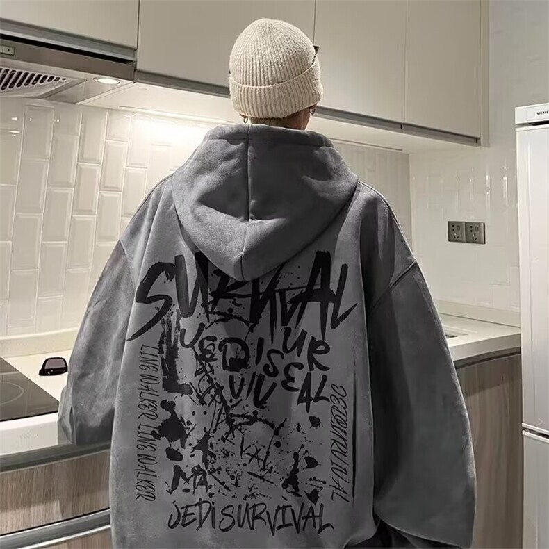 高质量麂皮绒连帽卫衣潮简约气质慵懒原宿新款百搭时尚WY1401P54,男装卫衣,星座1013-5