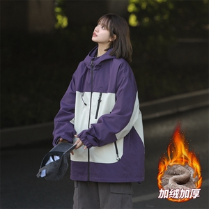 加绒加厚拼接冲锋衣夹克男女同款保暖上衣外套A406 A129  特P95图片