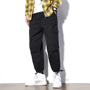 2021秋季新款日系大码男白墙宽松束脚松紧腰休闲长裤K262-P40图片