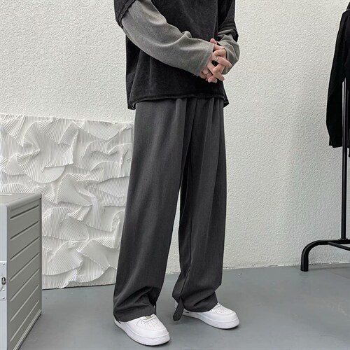 垂感西装裤男直筒宽松前开叉阔腿裤子K650P32图片