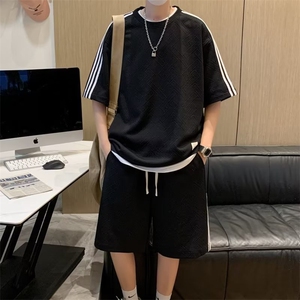 ins百搭男T恤夏季五分袖慵懒潮流五分裤运动套装ZT101P38图片