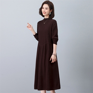 羊毛衫针织连衣裙女2022秋冬季长袖中长款复古大码打底毛衣a字裙图片