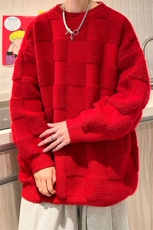 8XL-M特大码美式街头设计感毛巾绣格子毛衣男女情侣MY1204P50控68，男装针织衫/毛衣，电商D206-1