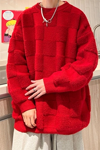 8XL-M特大码美式街头设计感毛巾绣格子毛衣男女情侣MY1204P50控68图片