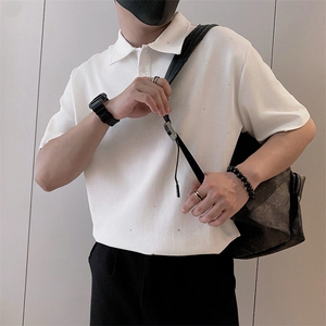 8953/P65控95 夏季社会小伙轻奢Polo衫满天星烫钻翻领短袖男黑首2图片