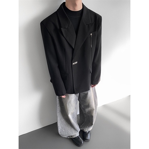 高级感金属设计感垫肩西装外套男士休闲百搭流行西服上衣XZ15P125图片